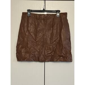 Guanyy Brown Faux Leather Mini Skirt XXL (Fits 32-33) Y2K Panel Moto 17” Length